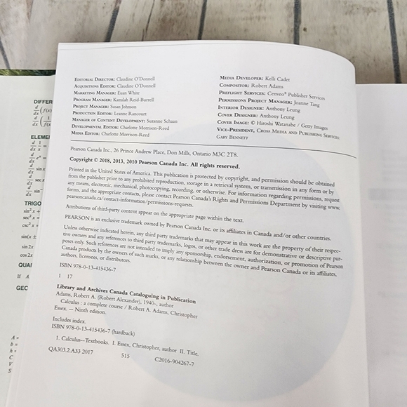 Calculus A Complete Course Ninth Ed. Hardcover Textbook Pearson 2018 - Picture 10 of 10